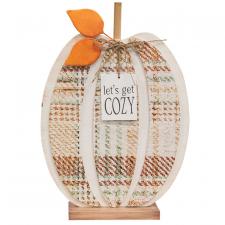 Get Cozy Plaid Wood Pumpkin 