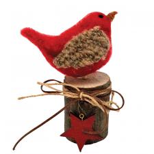 Felted Cardinal on Wooden Stump, Small