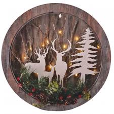 Large Round Cut Out Deer Scene w/LED Light - SPECIAL BUY! Or