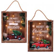 Merry Christmas/Home Sweet Home Sign w/Truck & LED Light, 2 