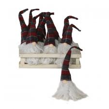 12 pc Plush Red/Gray Plaid Santa Gnome Ornament w/Crate