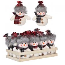 12 pc Plush Plaid Snowman Ornament w/Crate