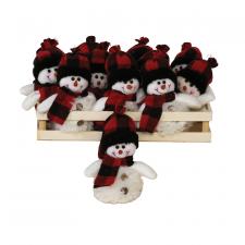 12 pc Plush Red/BlackPlaid Snowman Ornament w/Crate