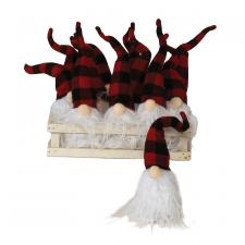 12 pc Large Plush Red/Black Plaid Santa Gnome Ornament w/Cra