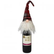 Plush Red Plaid Santa Santa Gnome Bottle Topper