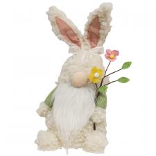 Fuzzy Sitting Bunny Gnome with Flowers