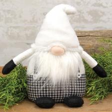 Fuzzy Black & White Buffalo Check Overalls Sitting Gnome