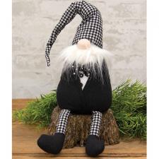 Black & White Buffalo Check Bow Tie Sitting Gnome