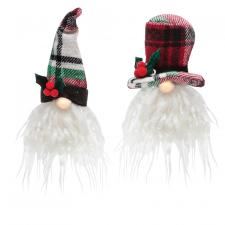 Plaid Santa Gnome Ornament w/LED Light, 2 Asstd.