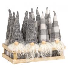 12PC Buffalo Check Gray Gnome Ornaments w/Crate