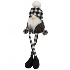 Black & White Buffalo Check Beanie Dangle Leg Gnome