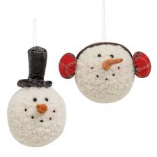 Winter Snowman Head Ornament, 2 Asstd.