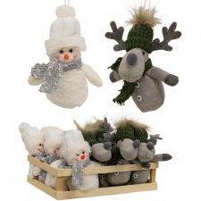 12PC Snowman and Reindeer Ornament Crate