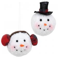 Snowman Head Ornament, 2 Asstd.