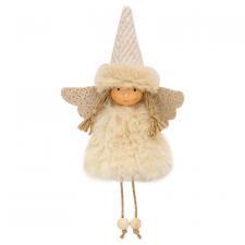 Fluffy Ivory Dangle Leg Angel Ornament
