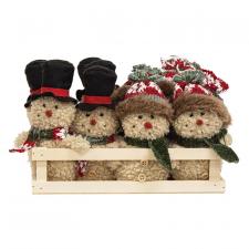 12 pc Rustic Holiday Snowman Ornament Crate