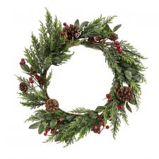 Glittered Cedar Wreath w/Pinecones & Berries SPECIAL BUY! Or