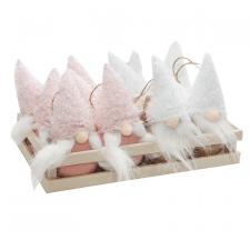 12PC Fuzzy Pink and White Mr & Mrs Gnome Ornaments w/Crate
