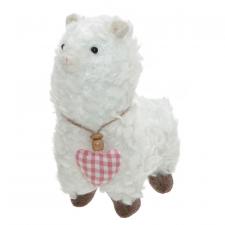 Fabric Llama with Pink Check Heart Necklace