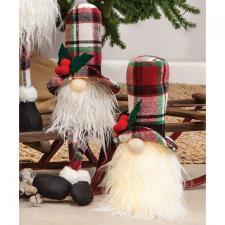 Sitting Plaid Santa Gnome w/LED Light