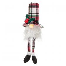 Large Dangle Leg Plaid Santa Gnome w/LED Light