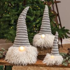 Large Gray Hat Santa Gnome w/LED Light Nose
