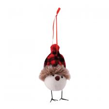 Felted Bird w/Red/Black Plaid Hat Ornament