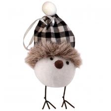 Felted Bird w/Black/White Plaid Hat Ornament