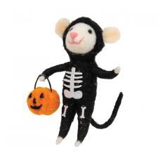 Felted Halloween Skeleton Mouse Ornament