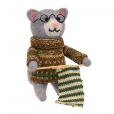 Knitting Cat Felted Ornament