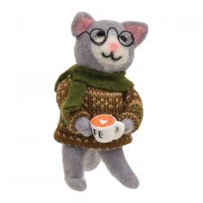 Coffee Cat Felted Ornament