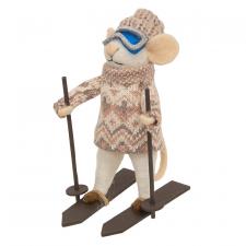 Cozy Sweater Skiing Mouse Felted Ornament