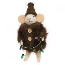 Christmas Lights Fur Coat Mouse Felted Ornament