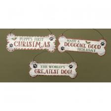 3 Asst Wooden Dog Bone Christmas Sign