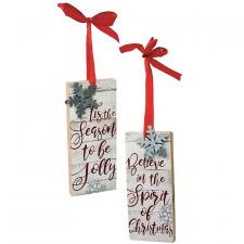 2 Asst Wood/Galvanized TIS THE SEASON/BELIEVE Ornament