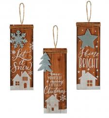 Wood/Galvanized Christmas Ornament, 3 Asstd.