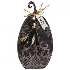 Halloween Boo Damask Pumpkin Sitter with Beaded Tassel
