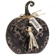 Halloween Spooky Damask Pumpkin Sitter with Beaded Tassel