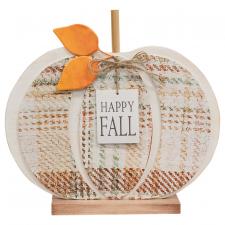 Happy Fall Plaid Wood Pumpkin