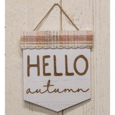 Hello Autumn Plaid Wood Sign