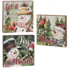 Christmas Snowman Wood Sign, 3 Asstd.
