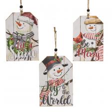 Christmas Snowman Beaded Wood Tag, 3 Asstd.