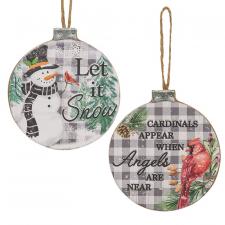 Winter Buffalo Check Wood Ornament, 2 Asstd.