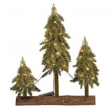 Gold Sparkle Trees on Log w/LED Lights