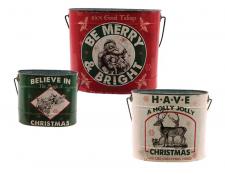 Metal Merry & Bright Bucket, 3/Set