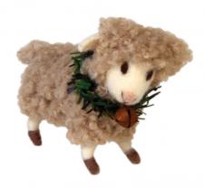 Felted Lamb w/Green Collar, Small