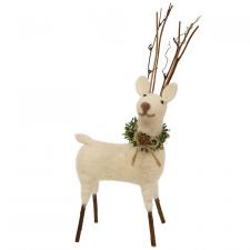 Felted White Standing Reindeer Ornament, Large