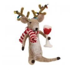 Wine Not Reindeer Felted Ornament