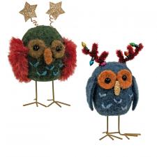 Christmas Spirit Owl Felted Wool Ornament, 2 Asstd.