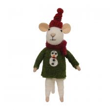 Christmas Snowman Sweater Mouse Felted Ornament